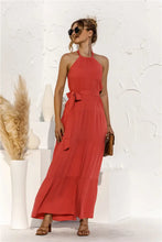 Halter Neck Tie Waist Tiered Maxi Dress Woman Maxi Dress