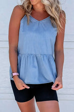 Ruffled Spaghetti Straps Denim Tank Top Woman Denim Tops