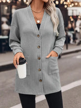 Textured Button Down V-Neck Long Sleeve Cardigan Woman Outerwear