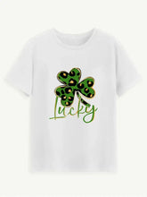 Lucky Clover Round Neck Short Sleeve T-Shirt White Woman T Shirts