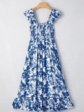 Floral Ruffle Strap Square Neck Smocked Bodice Midi Dress Woman Casual Dress