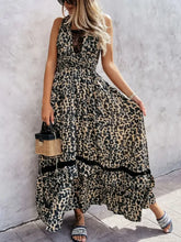 Leopard Print Sleeveless Maxi Dress with Lace Trim Black Woman Maxi Dress