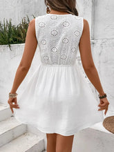Eyelet Tie Front Sleeveless Mini Dress Woman Casual Dress