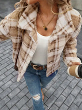 Plaid Button Up Collared Neck Long Sleeve Jacket Woman Outerwear