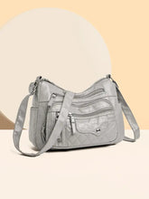 PU Leather Multi Pockets Adjustable Strap Shoulder Bag Light Gray One Size Shoulder Bags