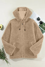 Drawstring Fleece Zip Up Hooded Jacket Woman Outerwear