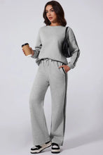 Side Striped Round Neck Top and Pants Active Set Woman Activewear