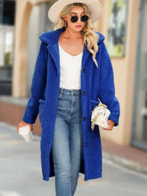 Collared Neck Button Down Coat Royal Blue Woman Outerwear