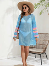 Openwork Contrast Long Sleeve Cover-Up Swimwear Cover-Ups