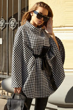 Houndstooth Tie Waist Trench Coat Plaid One Size Woman Outerwear