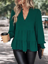 Perfee Notched Neck Lantern Sleeve Blouse Woman Blouses