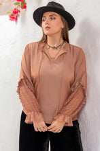 Plus Size Tie Neck Flounce Sleeve Blouse Woman Blouses