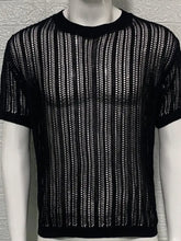 Men's Openwork Round Neck Knit T-Shirt Mens Tops