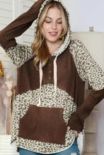 Leopard Ribbed Patchwork Drawstring Hoodie Woman Sweatshirts