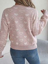 Heart Pattern V-Neck Long Sleeve Sweater Sweater Pullovers