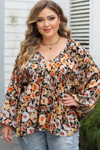 Plus Size Floral V-Neck Balloon Sleeve Blouse Floral Woman Blouses