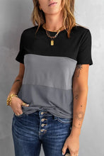 Color Block Side Slit Round Neck T-Shirt Woman T Shirts