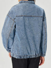 Quarter Zip Collared Neck Denim Top Woman Tops