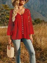 Spliced Lace Buttoned Blouse Woman Blouses