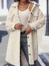 Fuzzy Button Up Long Sleeve Longline Coat Woman Outerwear