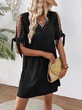 Cutout Pearl Detail V-Neck Mini Dress Casual Dresses