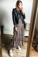 Leopard Notched Long Sleeve Maxi Dress Woman Maxi Dress