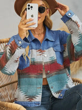 Geometric Button Up Dropped Shoulder Denim Jacket Woman Outerwear
