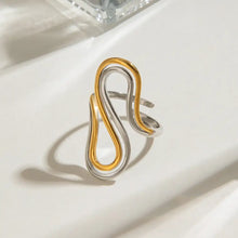18K Gold-Plated Wave Design Two-Tone Ring Fashion Jewelry