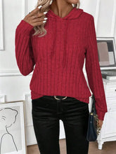 Drawstring Ribbed Long Sleeve Hoodie Woman Sweatshirts