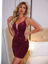 Lace-Up Sequin Plunge Sleeveless Dress Cocktail Dress