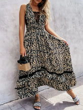 Leopard Print Sleeveless Maxi Dress with Lace Trim Woman Maxi Dress