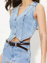 V-Neck Button Up Denim Vest Woman Denim Tops