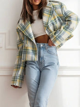 Lapel Collar Plaid Cropped Jacket Woman Outerwear