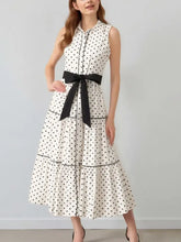 Polka Dot Sleeveless Midi Shirt Dress White Casual Dresses
