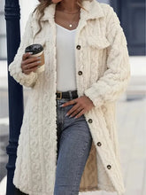 Fuzzy Button Up Long Sleeve Longline Coat Woman Outerwear