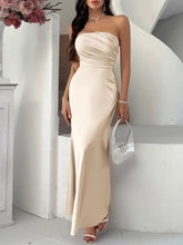 Champagne Satin Strapless Evening Gown Evening Dresses