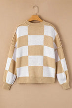 Checkered Exposed Seam Drooped Shoulder Sweater Sweater Pullovers