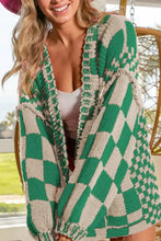 Checkered Open Front Long Sleeve Cardigan Woman Outerwear
