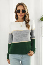 Color Block Knit Sweater with Moderate Stretch and Long Sleeve Length Sweater Pullovers