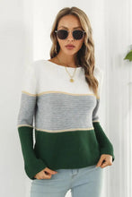 Color Block Knit Sweater with Moderate Stretch and Long Sleeve Length Sweater Pullovers