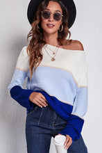 Color Block Knit Sweater with Moderate Stretch and Long Sleeve Length Sweater Pullovers