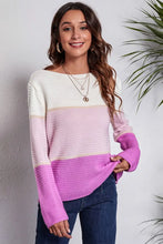Color Block Knit Sweater with Moderate Stretch and Long Sleeve Length Sweater Pullovers