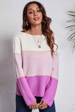 Color Block Knit Sweater with Moderate Stretch and Long Sleeve Length Sweater Pullovers