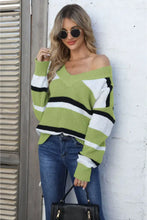 Color Block V-Neck Sweater with Long Sleeves Sweater Pullovers