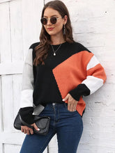 Color Block Knit Sweater Pullover in Polyester Sweater Pullovers