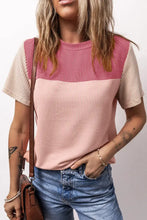 Color Blocked Ribbed Knit Top for Women Blush Pink Woman T Shirts