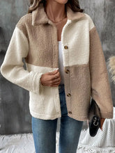 Color Blocked Sherpa Teddy Jacket for Women Button Down Woman Outerwear