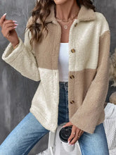 Color Blocked Sherpa Teddy Jacket for Women Button Down Woman Outerwear