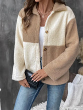 Color Blocked Sherpa Teddy Jacket for Women Button Down Woman Outerwear