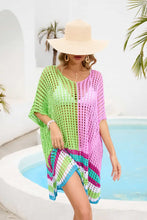 Colorful Crochet Scoop Neck Cover-Up with Half Sleeves Swimwear Cover-Ups